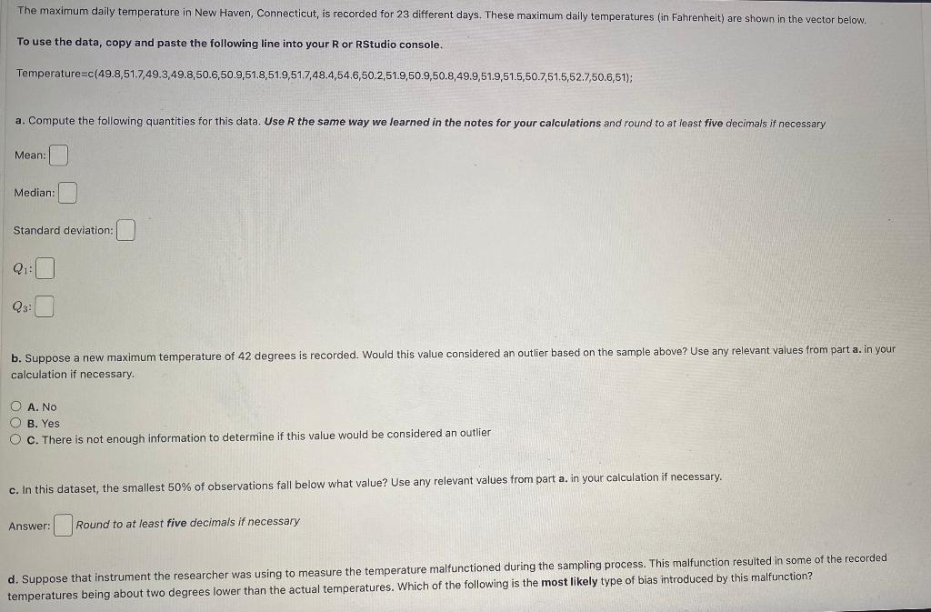 Solved The maximum daily temperature in New Haven,