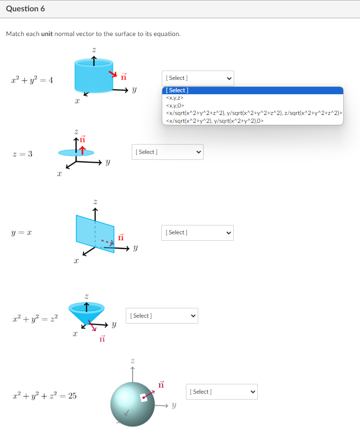 Solved Match Each Unit Normal Vector To The Surface To I