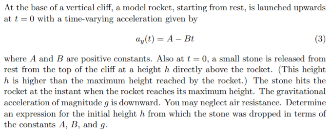 Solved At the base of a vertical cliff, a model rocket, | Chegg.com