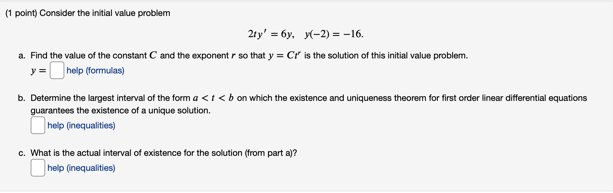 Solved (1 Point) Consider The Initial Value Problem 2ty' = | Chegg.com