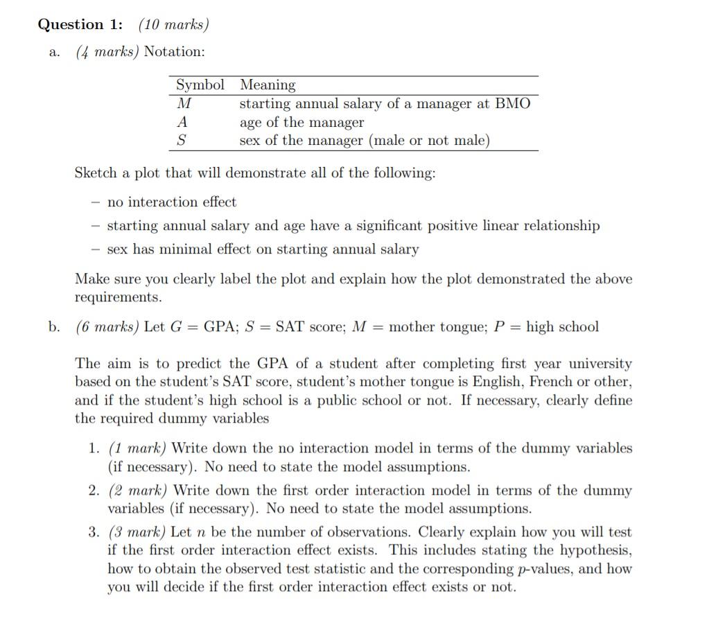 Question 1: (10 marks) a. (4 marks) Notation: Symbol | Chegg.com