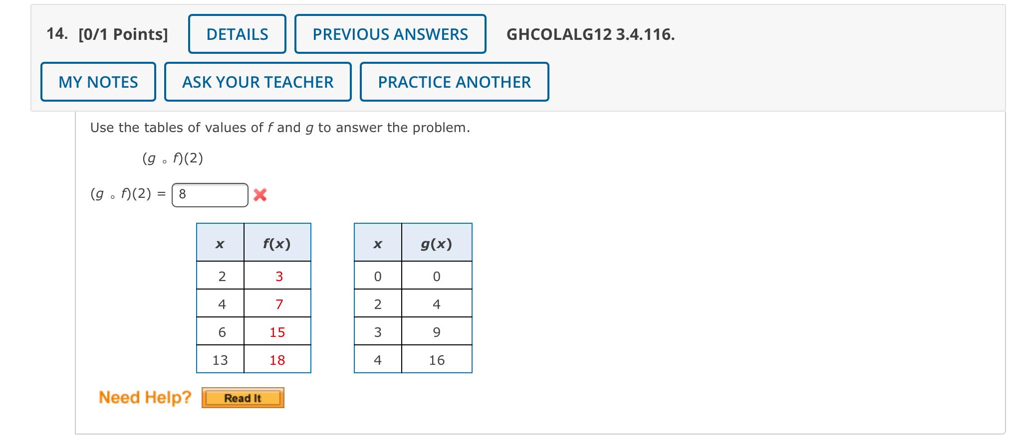 Solved Use the tables of values of f and g to answer the | Chegg.com