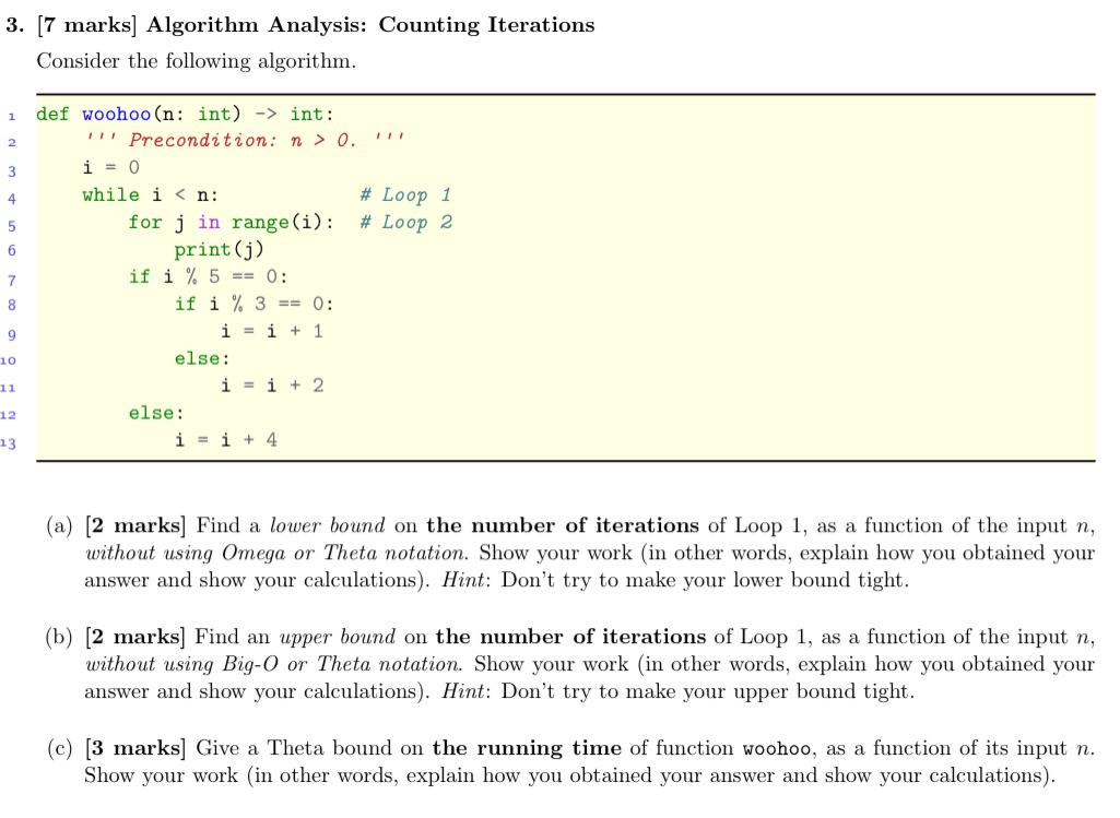Solved 3. [7 marks] Algorithm Analysis: Counting Iterations | Chegg.com