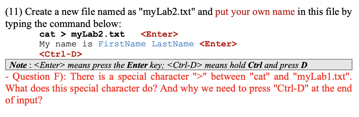 Solved (11) Create a new file named as "myLab2.txt" and put | Chegg.com