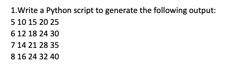 Solved 1.Write A Python Script To Generate The Following | Chegg.com