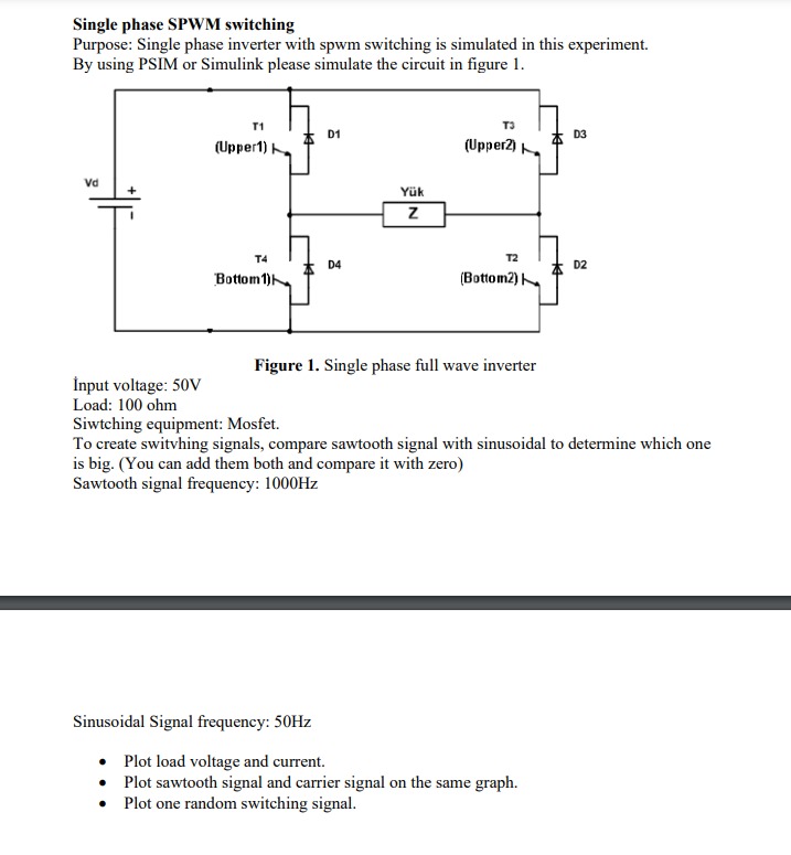 Single phase SPWM switching
Purpose: Single phase inverter with spwm switching is simulated in this experiment. By using PSIM