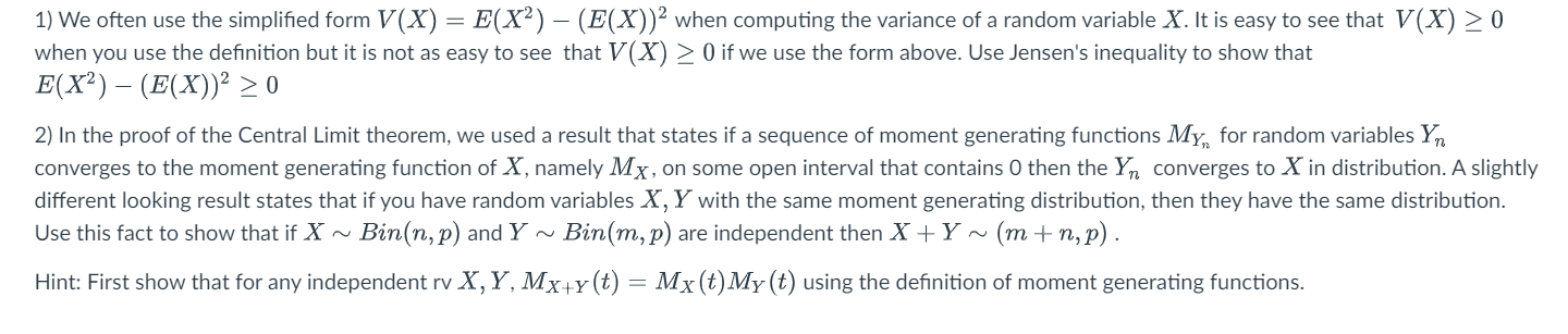 Solved 1) We Often Use The Simplified Form V(X) = E(X2) – | Chegg.com