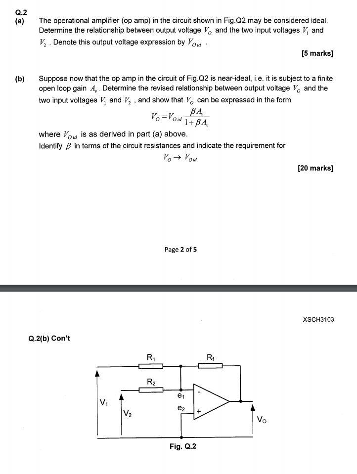 Solved Q.2 (a) The Operational Amplifier (op Amp) In The | Chegg.com