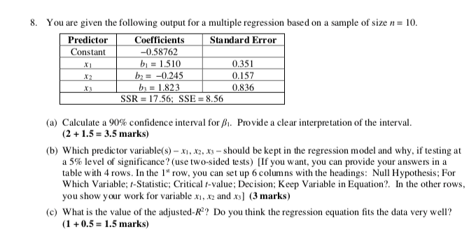 Solved 8. You are given the following output for a multiple | Chegg.com