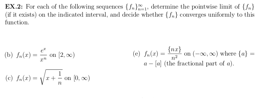 Solved EX.2: For each of the following sequences {fn} , | Chegg.com