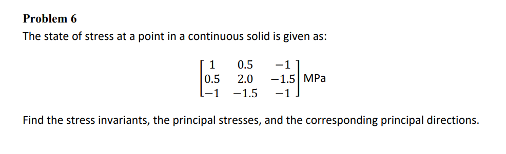 Solved Problem 6 The state of stress at a point in a | Chegg.com