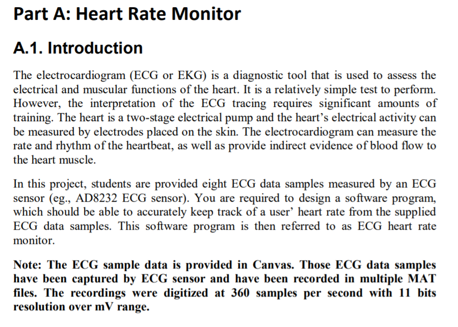 Solved Part A: Heart Rate Monitor A.1. Introduction The | Chegg.com