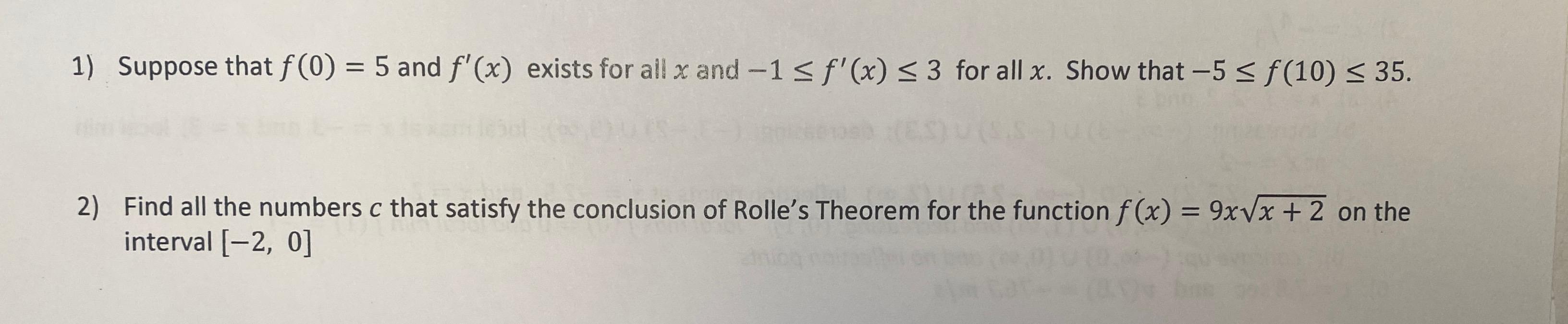 1 Suppose That F 0 5 And F′ X Exists For All X And