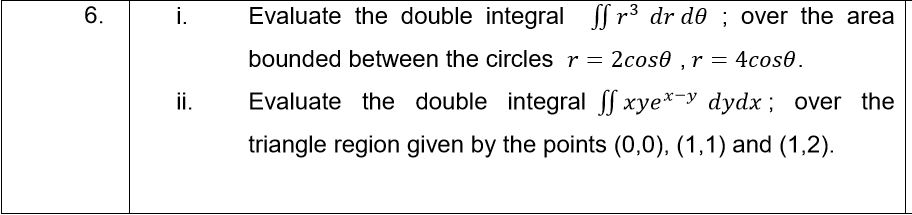 Solved 6. Evaluate the double integral I[r3 dr de ; over the | Chegg.com