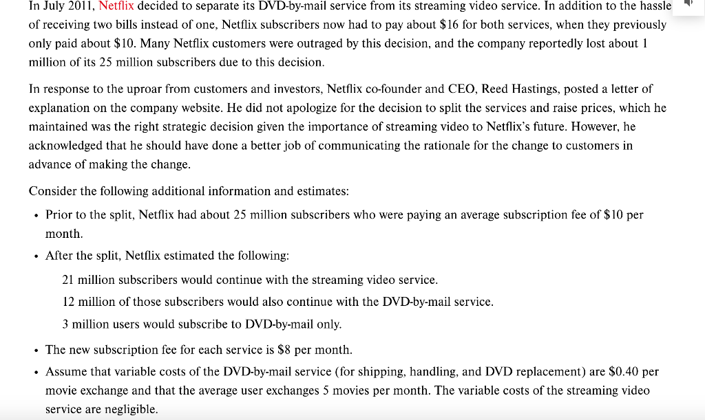 Solved Question? Determine how much. Netflix's monthly | Chegg.com