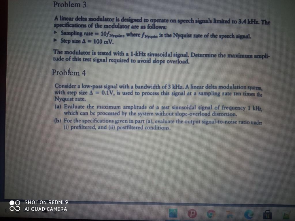 Solved Problem 3 A linear delta modulator is designed to | Chegg.com