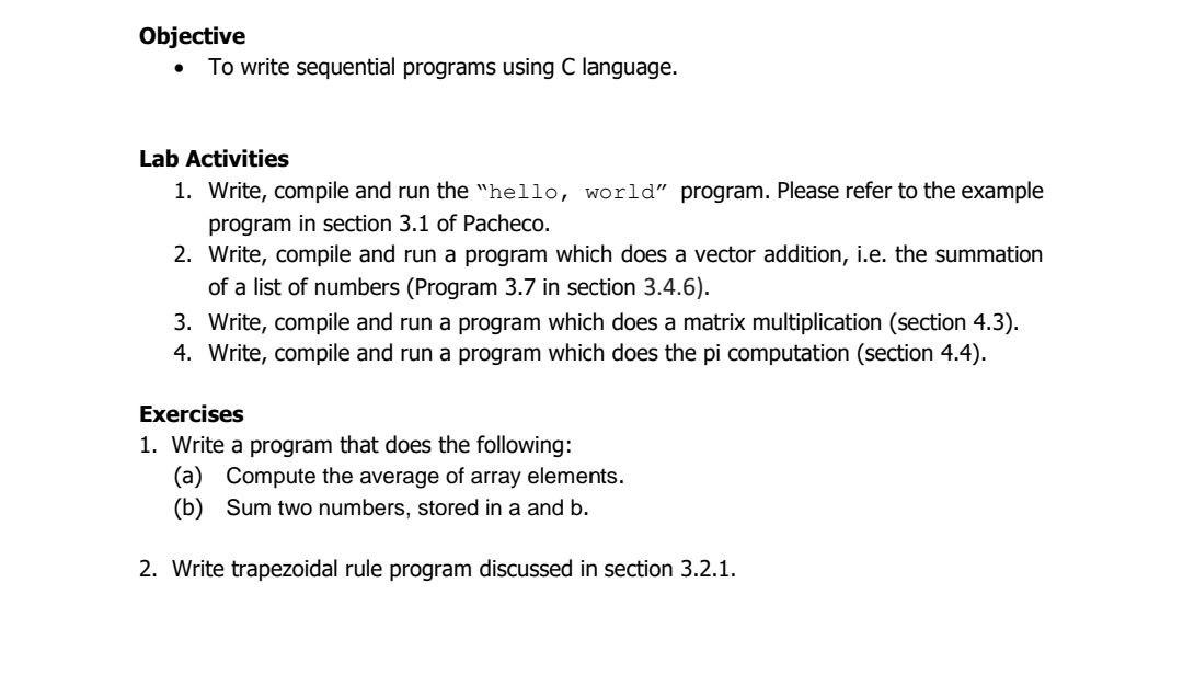 Solved Objective To write sequential programs using C | Chegg.com