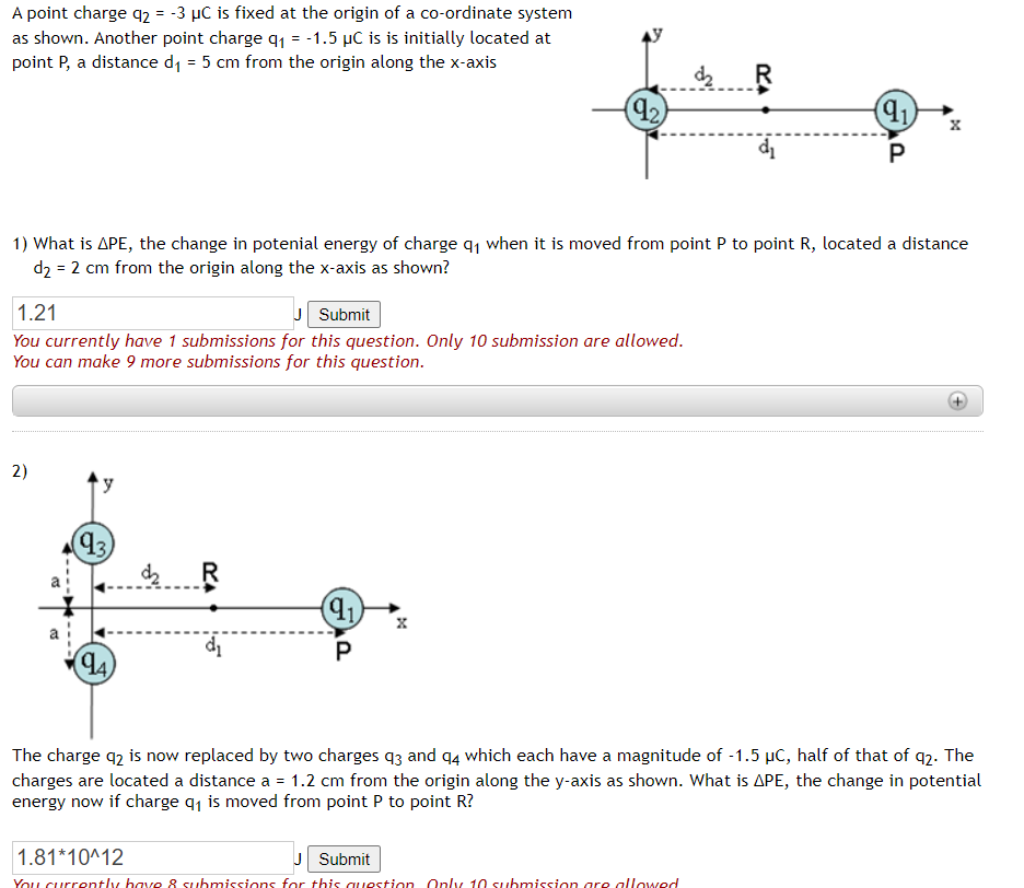 Solved A point charge 42 = -3 UC is fixed at the origin of a | Chegg.com