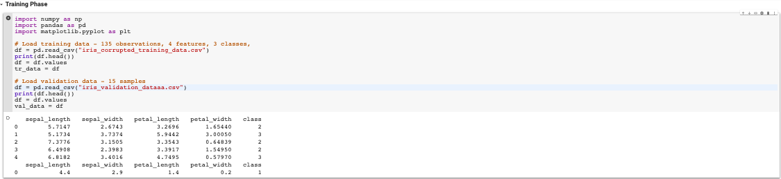 Training Phase import numpy as np import pandas as pd | Chegg.com