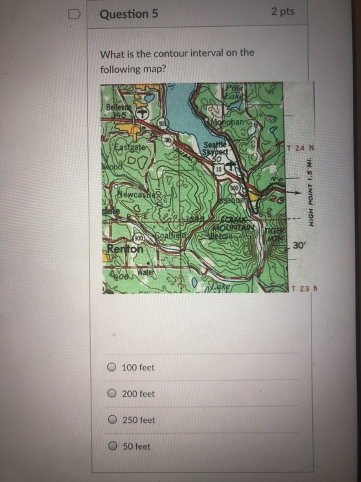 Solved D Question 5 2 pts What is the contour interval on | Chegg.com