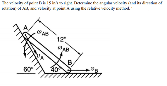 Solved The velocity of point B is 15 in/s to right. | Chegg.com