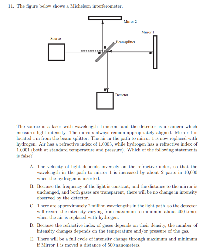 11. The figure below shows a Michelson | Chegg.com