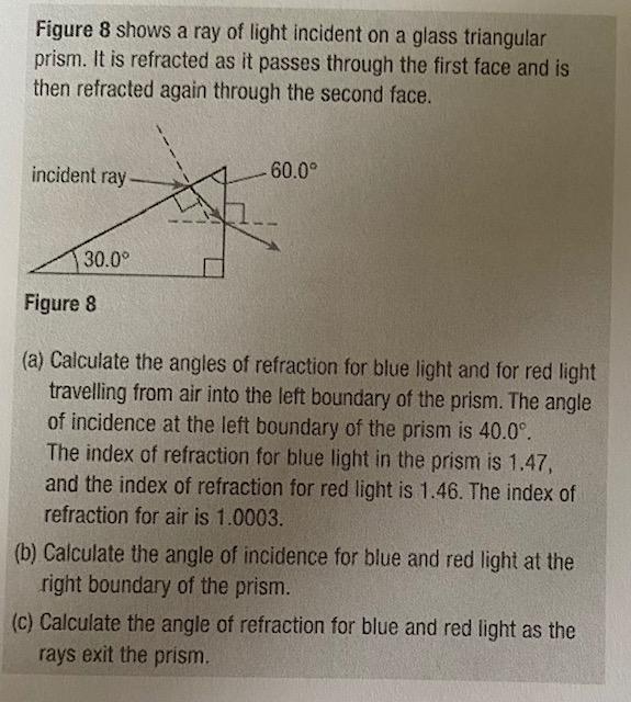 Solved Figure 8 Shows A Ray Of Light Incident On A Glass | Chegg.com