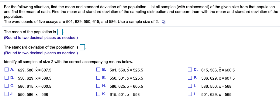 Solved For the following situation, find the mean and | Chegg.com