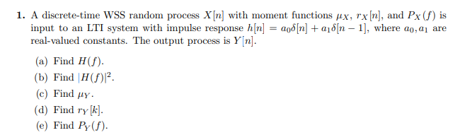 1 A Discrete Time Wss Random Process X N With M Chegg Com