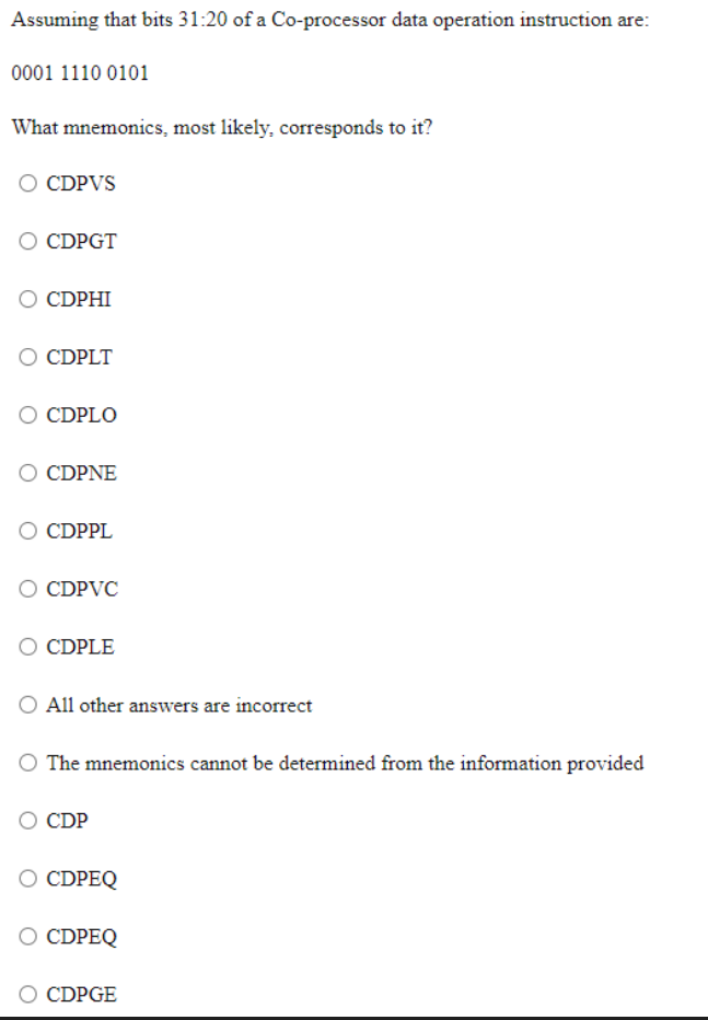 Solved Assuming that bits 3120 of a Coprocessor data