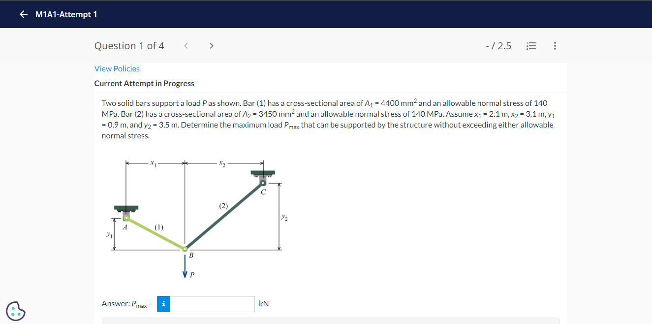 Solved Two Solid Bars Support A Load P As Shown. Bar (1) Has | Chegg.com