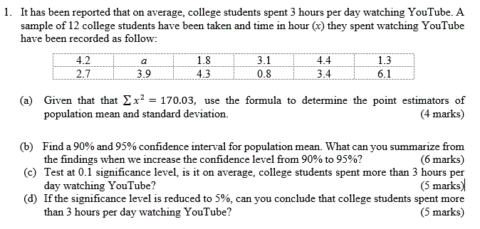 Solved 1. It has been reported that on average, college | Chegg.com