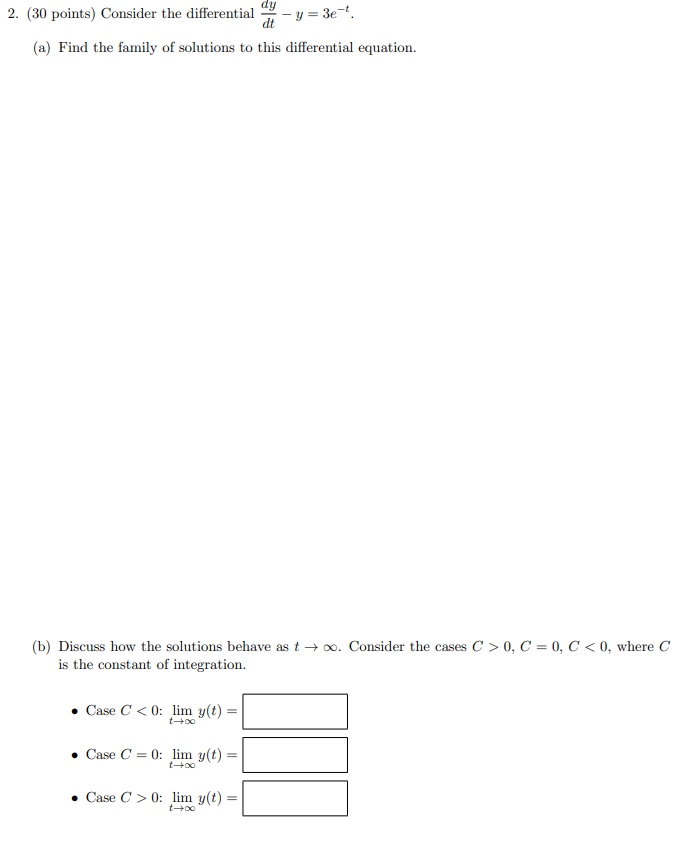 Solved 2. (30 points) Consider the differential dy dt - y = | Chegg.com