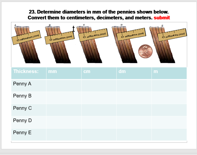 Solved 23. Determine diameters in mm of the pennies shown