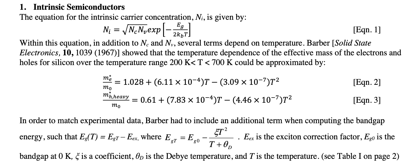 Solved Intrinsic Semiconductors The Equation For The Chegg Com