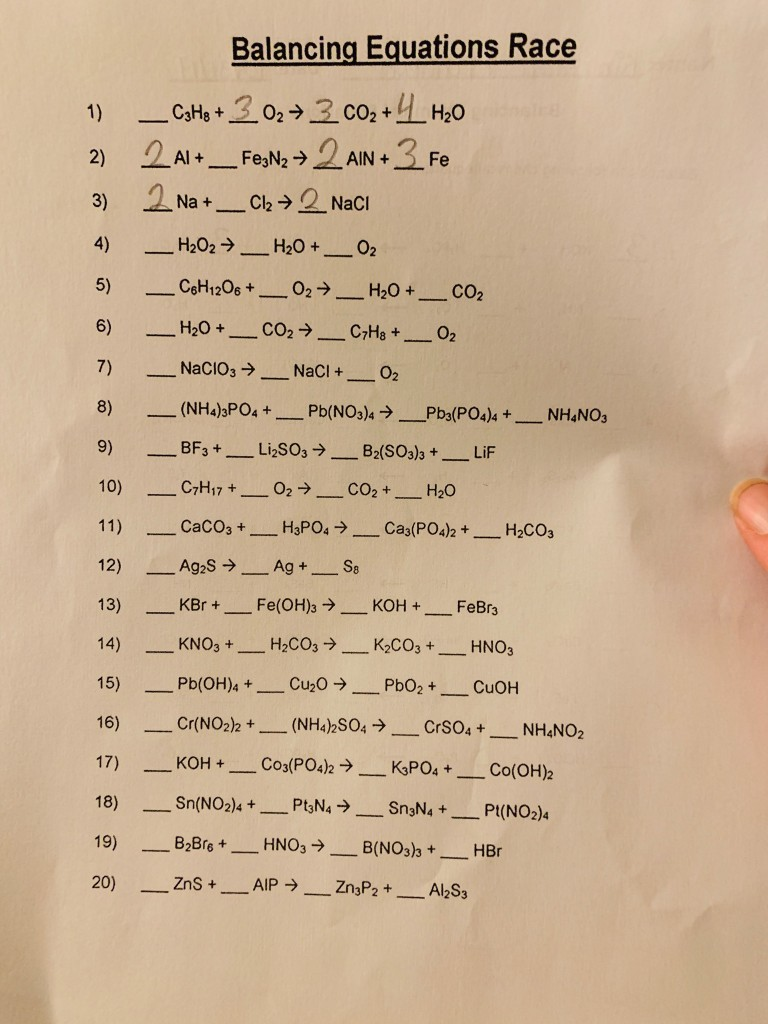 Solved 3) 4) Balancing Equations Race  Catte + 302 300₂ + 4 