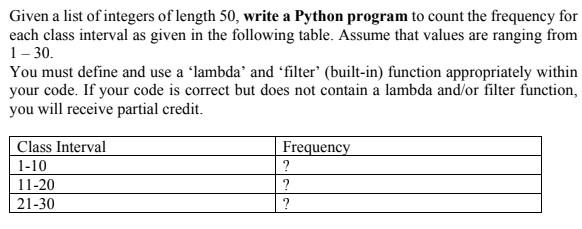 Solved Given a list of integers of length 50, write a Python | Chegg.com