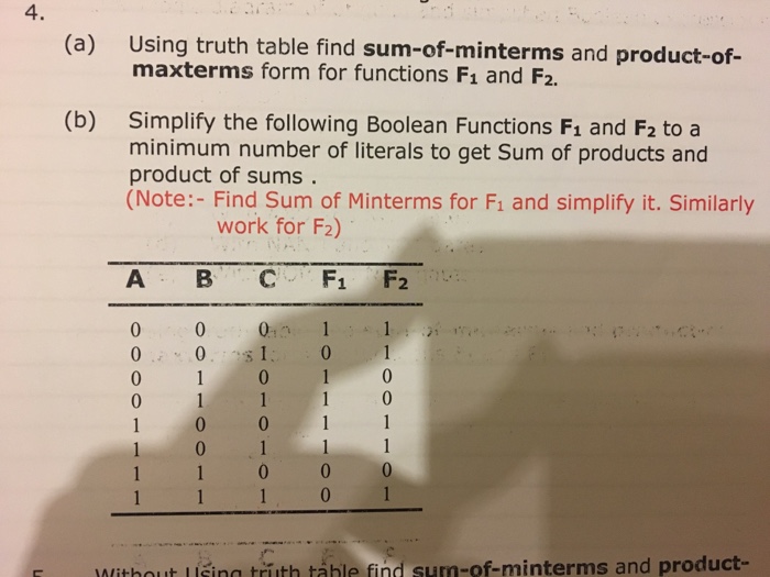 Solved 4. (a) Using truth table find sumofminterms and