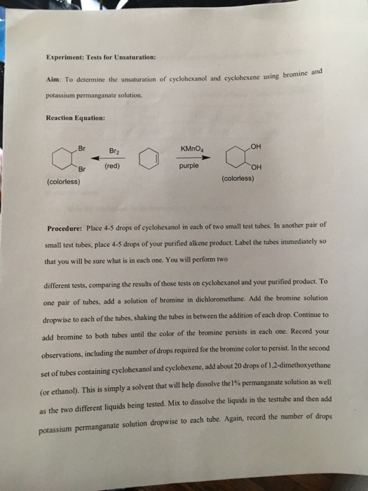 Solved Experiment Tests for Unsaturation and Aim To