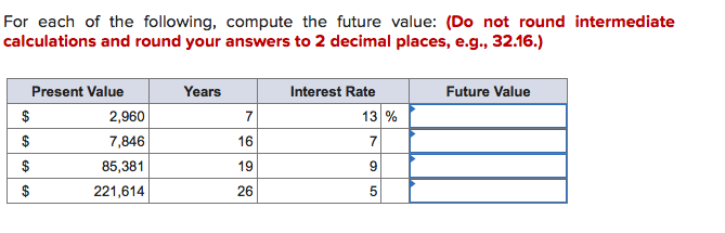 Solved For each of the following, compute the future value: | Chegg.com