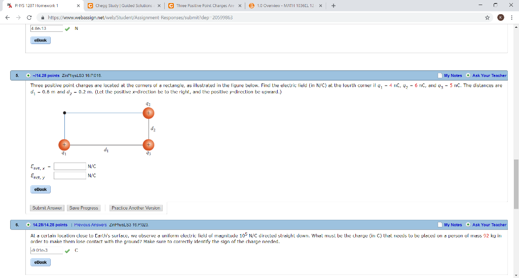 Solved Three positive point charges are located at the | Chegg.com