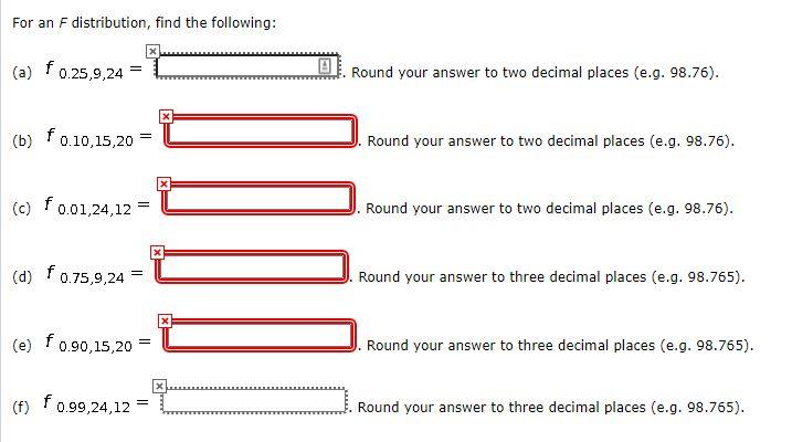 Solved For An F Distribution Find The Following X A F Chegg Com