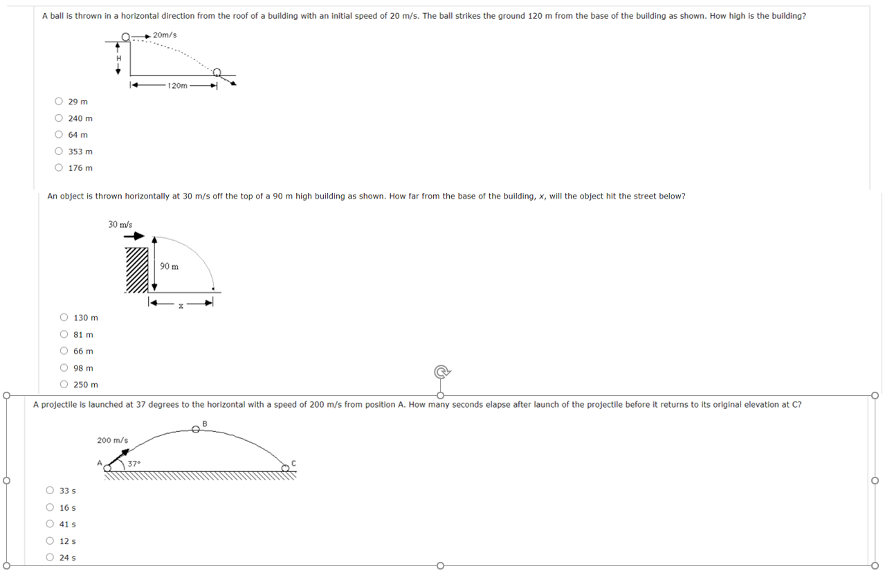 Solved A ball is thrown in a horizontal direction from the