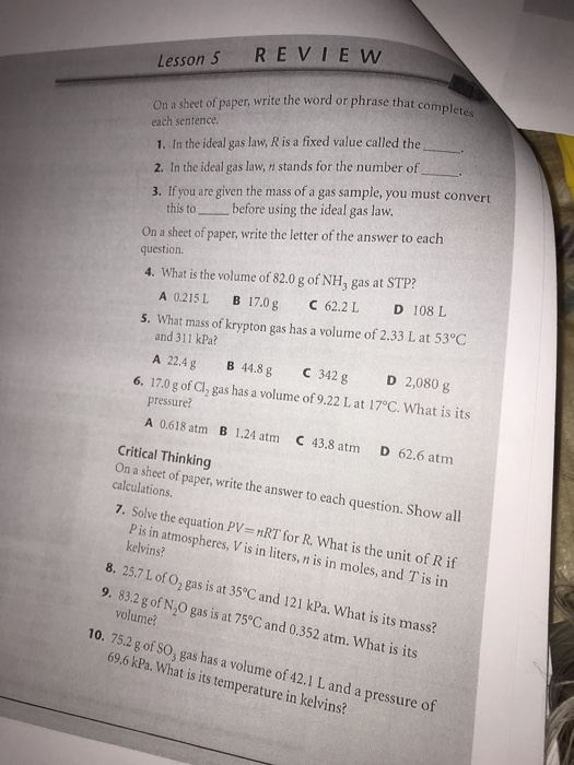 Solved Review Lesson S On A Sheet Of Paper Write The Wor Chegg Com