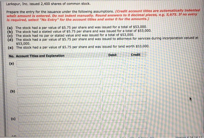 Solved Larkspur Inc Issued 2 400 Shares Of Common Stock Chegg Com Solved Larkspur Inc Issued 2 400 Shares Of Common Stock Chegg Com