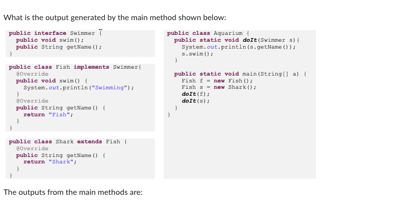 Solved What is the output generated by the main method shown | Chegg.com