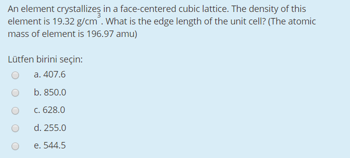 Solved An element crystallizes in a face-centered cubic | Chegg.com
