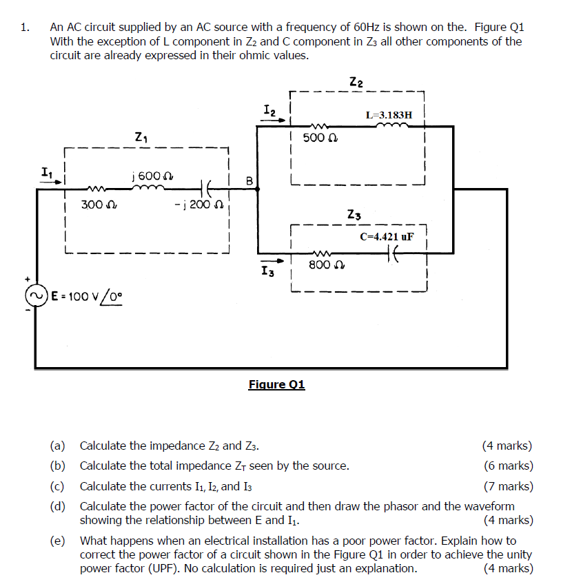 Solved 1. An AC circuit supplied by an AC source with a | Chegg.com
