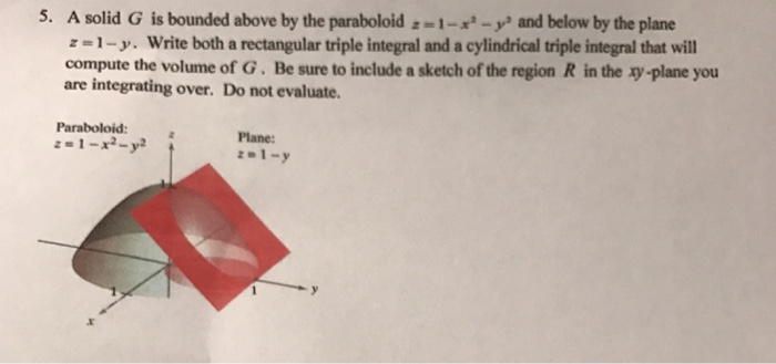 Solved A solid G is bounded above by the paraboloid z = 1 - | Chegg.com