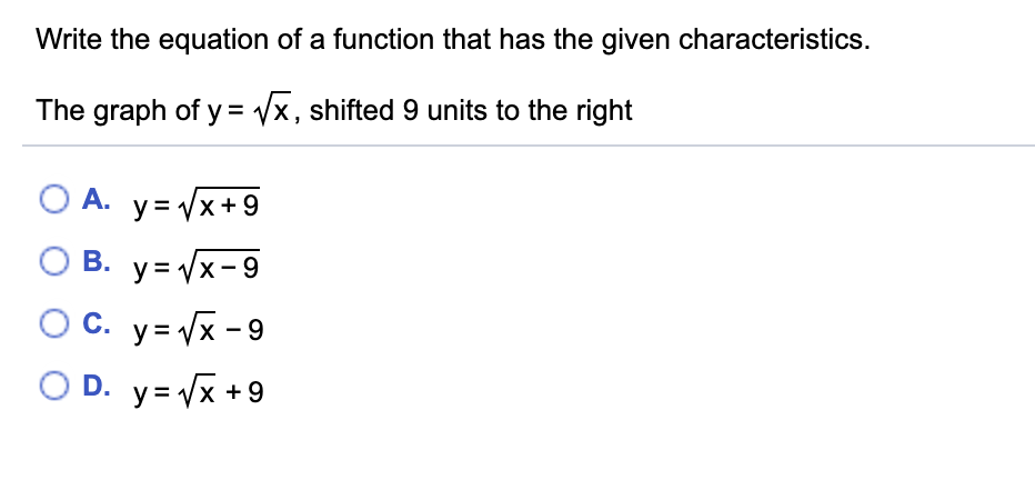 Solved Write the equation of a function that has the given | Chegg.com